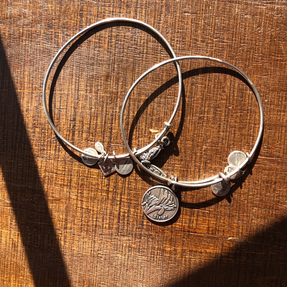 Two Alex and Ani bracelets the Sister and Butterfly Bracelets - Picture 1 of 8